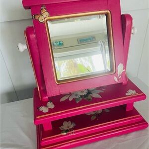 Pink Floral Small Tabletop Mirror